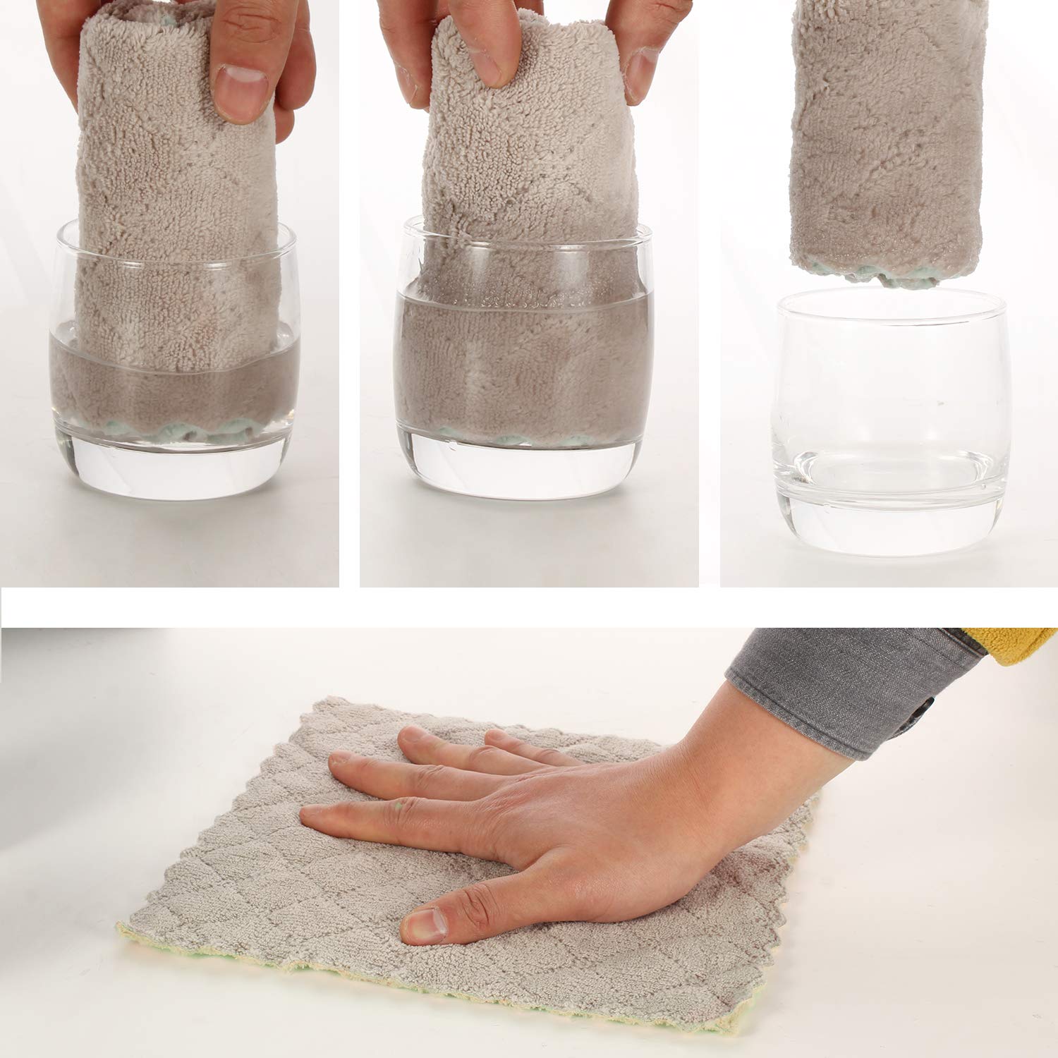 kimteny Cleaning Cloths Kitchen Towels Microfiber Washcloths Lint Free Dish Cloth Reusable Dishtowels Household Super Absorbent Fast Drying, 10"x10"