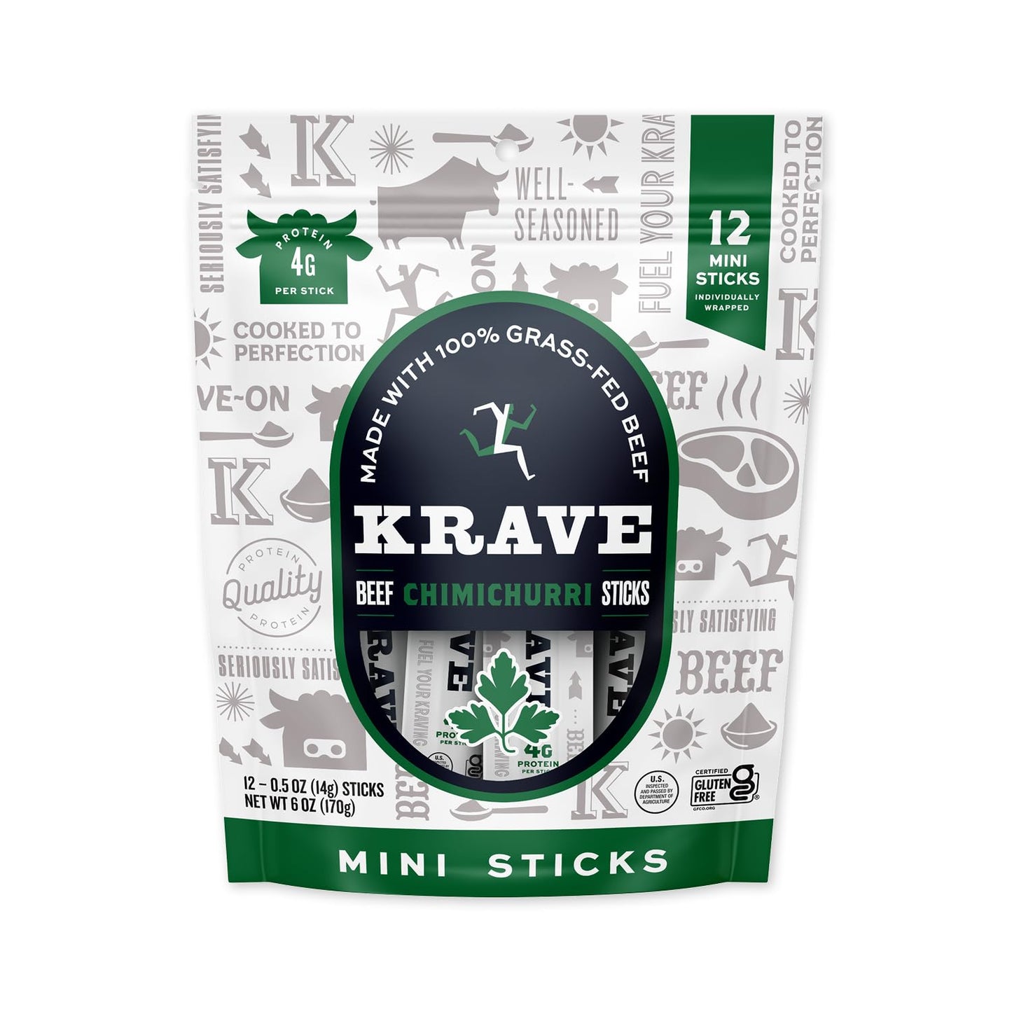 Krave, Meat Sticks Minis, Chimichurri flavor - (0.5 Ounce Sticks, Pack of 12) - 100% Grass Fed Beef, 45 Calories Per Stick, Good Source of Protein