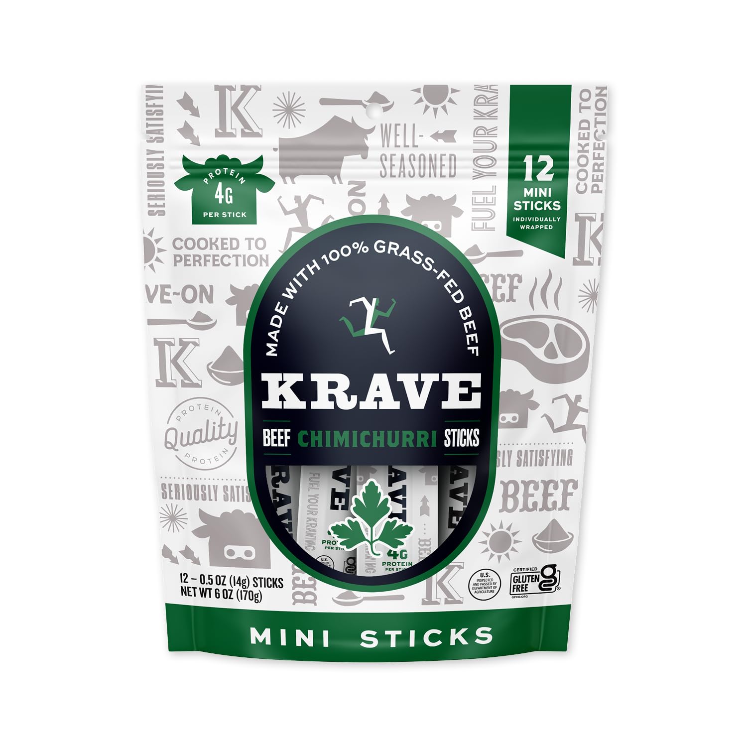 Krave, Meat Sticks Minis, Chimichurri flavor - (0.5 Ounce Sticks, Pack of 12) - 100% Grass Fed Beef, 45 Calories Per Stick, Good Source of Protein