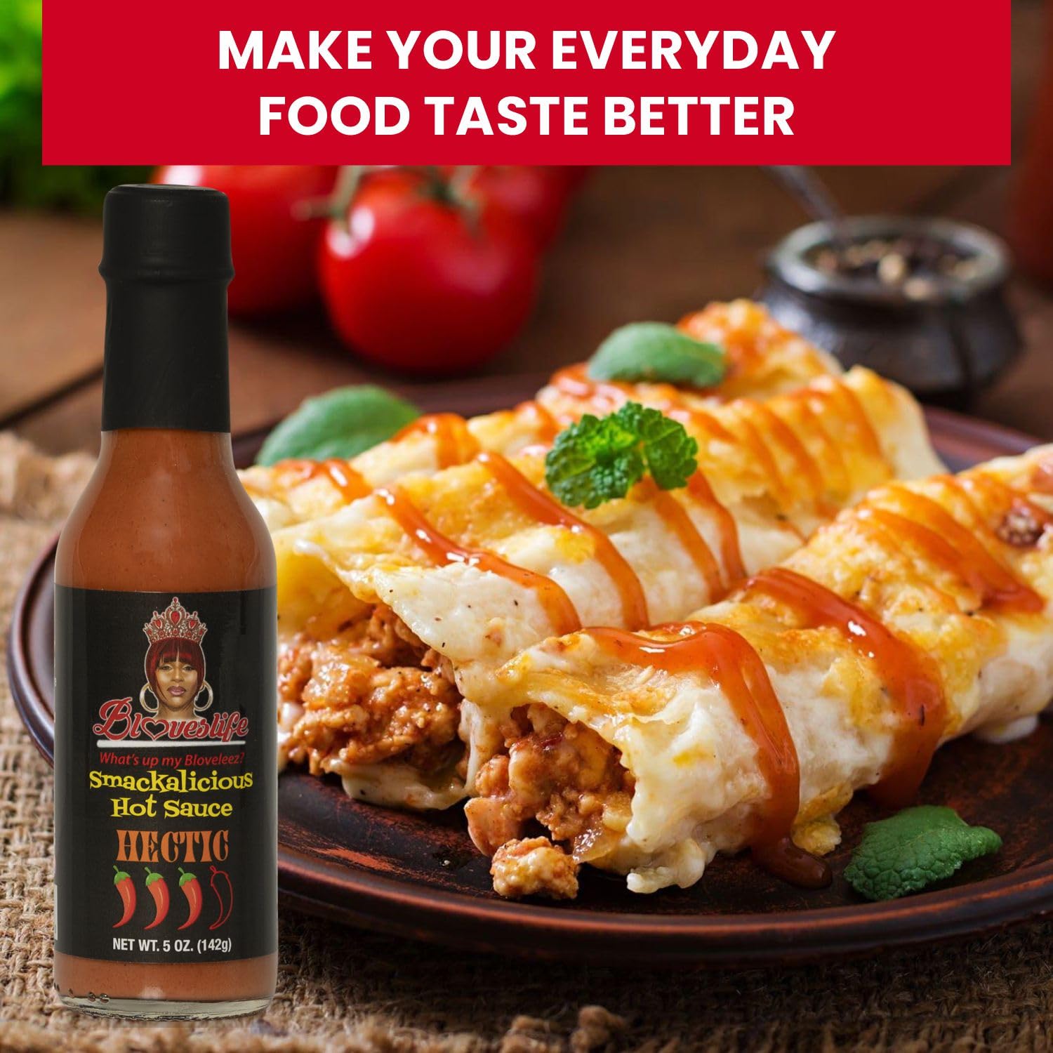 Bloveslife Smackalicious Hectric Hot Sauce 5 Oz - Vegan Organic Vinegar-Flavored Sauce, Low-Sodium, Low-Fat, All-Natural Smoky Ghost Pepper Sauce