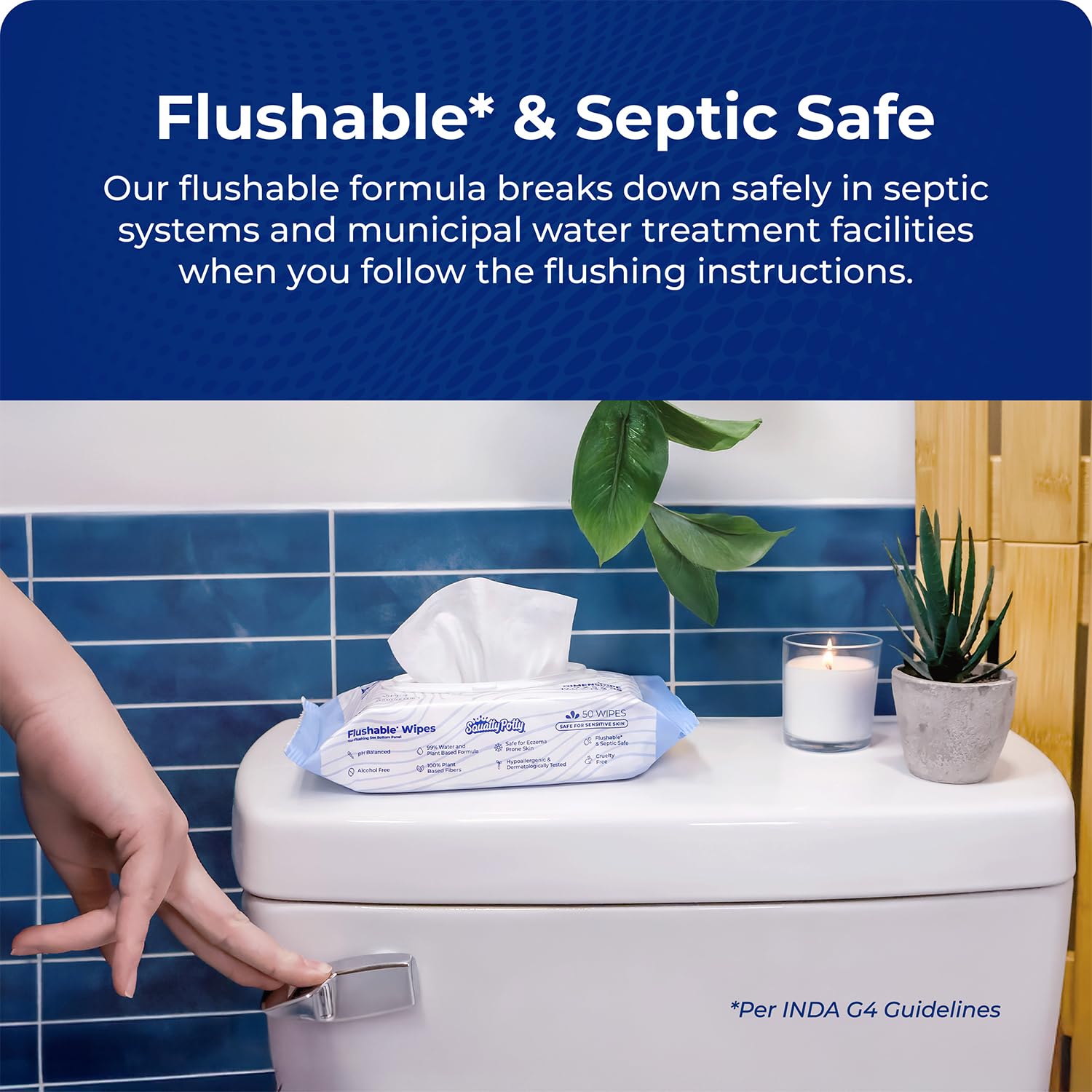 Squatty Potty Flushable Wipes - 6 Pack (300 Total Wipes) - 99% Water & Plant-Based - Green Tea, Cucumber & Aloe Spa Scent - pH Balanced - Septic Safe