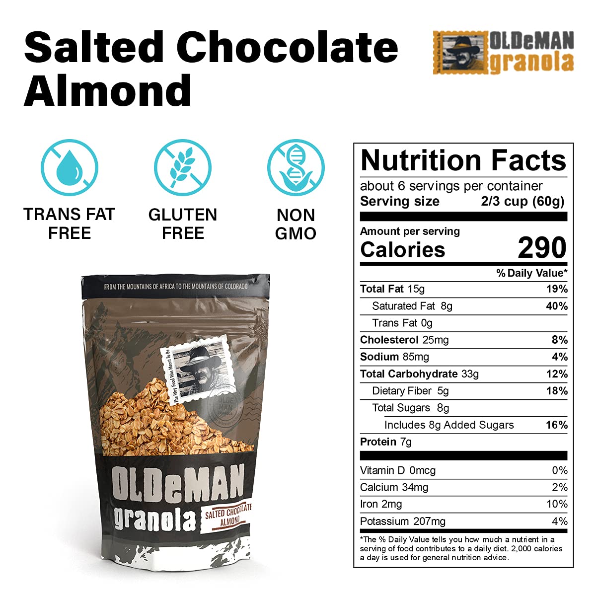 Olde Man Granola Gluten Free Granola - Non-GMO Healthy Granola Cereal - Soft Whole Grain Oats, Butter, Brown Sugar - Handmade in Colorado (Salted