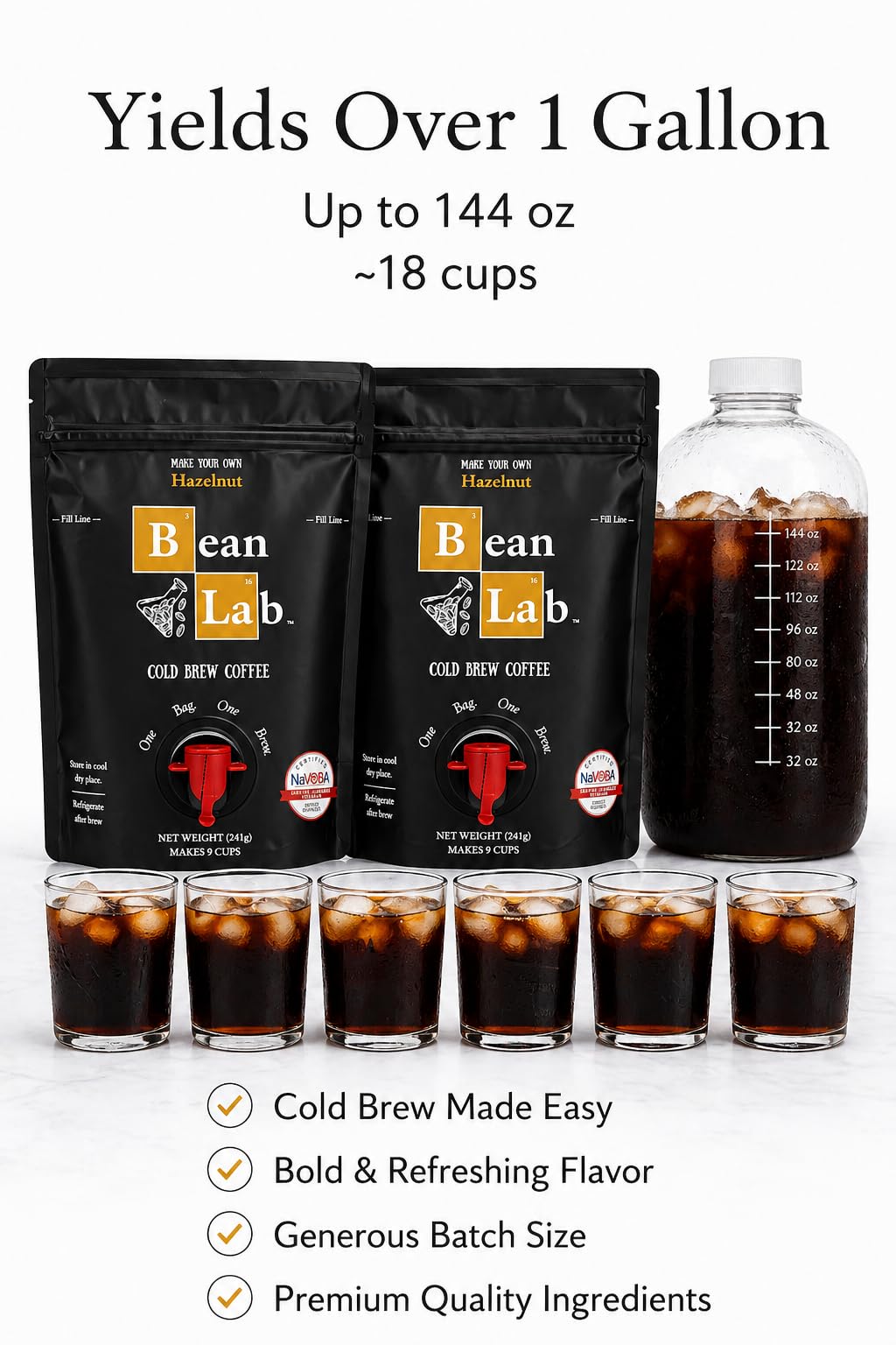 Bean Lab Cold Brew Coffee - Hazelnut Blend - Brew Bag - Coarse Ground Coffee - Smooth Low-Acid Coffee - Reusable Brew System - 100% Arabica - Medium