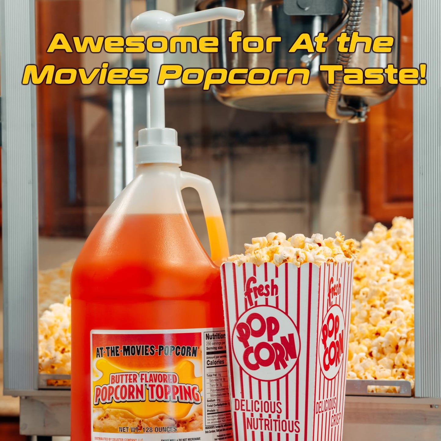 At-The-Movies-Popcorn® Buttery Flavor Popcorn Topping (4 - One-Gallon Bottles) - Movie Theater Butter Popcorn Oil, Vegan, Gluten Free, Non GMO, Zero