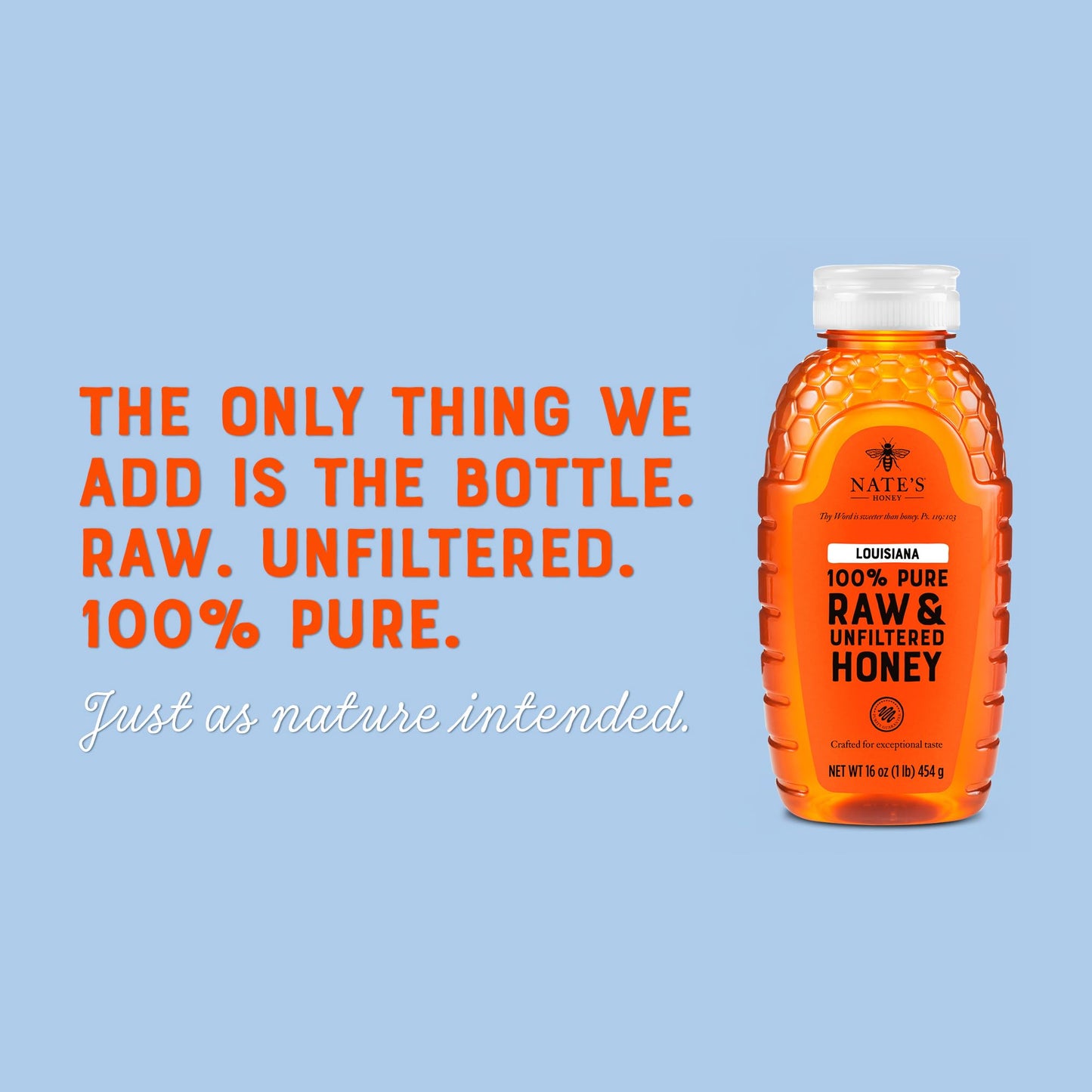 Nate's Louisiana 100% Pure, Raw & Unfiltered Honey - 16 oz. Squeeze Bottle - All-natural Sweetener