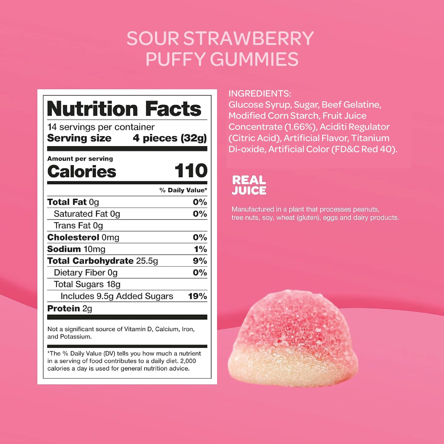 Strawberry Puffy Gummies - 1 Pound Pack - Baby Shower It's a Girl Candy - Gender Reveal - Pink Sweets