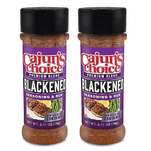 Cajun's Choice Blackened Seasoning - 2.75 oz Jar, Pack of 2, All Natural, Low Salt, Gluten-Free - Authentic Louisiana Spice for Fish & BBQ