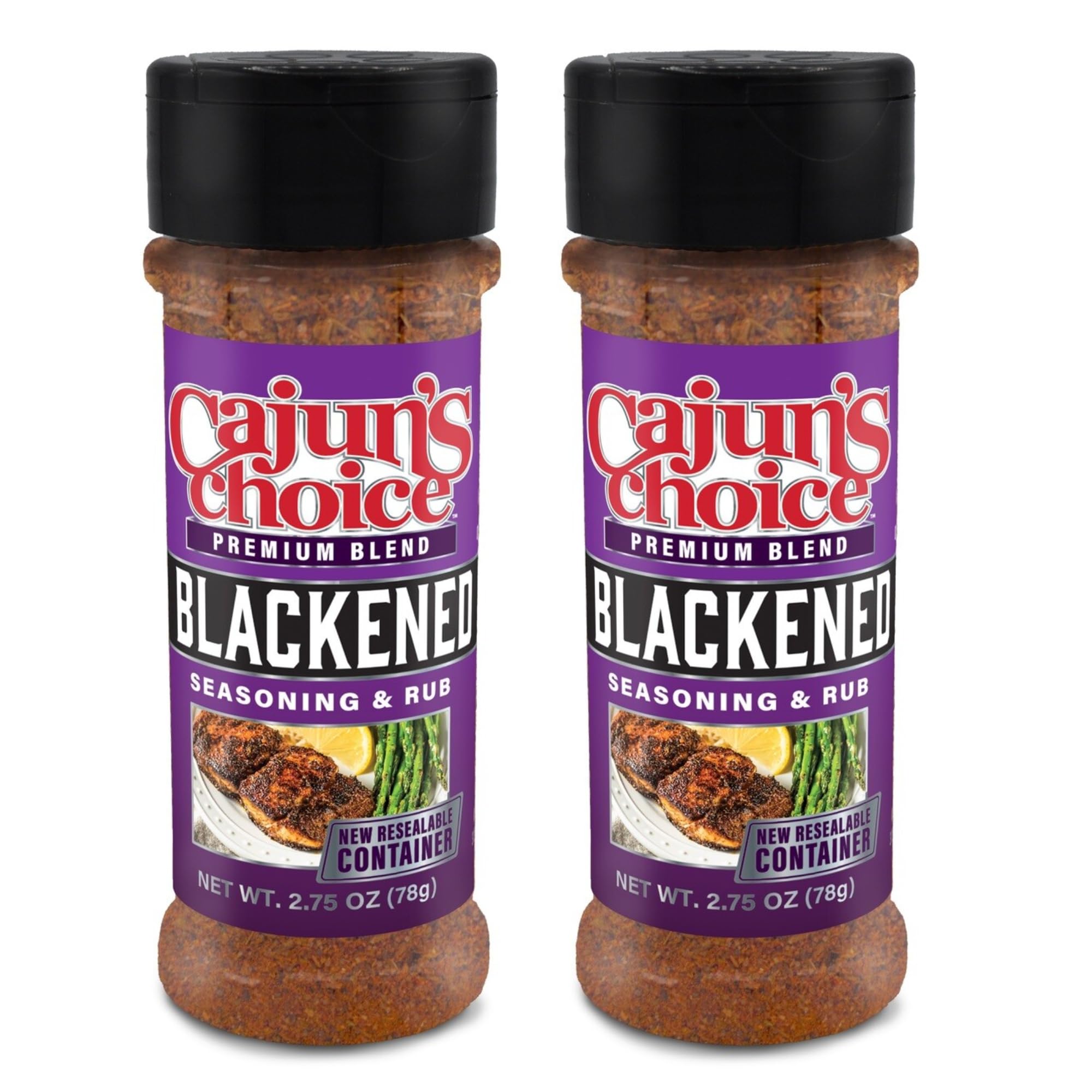 Cajun's Choice Blackened Seasoning - 2.75 oz Jar, Pack of 2, All Natural, Low Salt, Gluten-Free - Authentic Louisiana Spice for Fish & BBQ