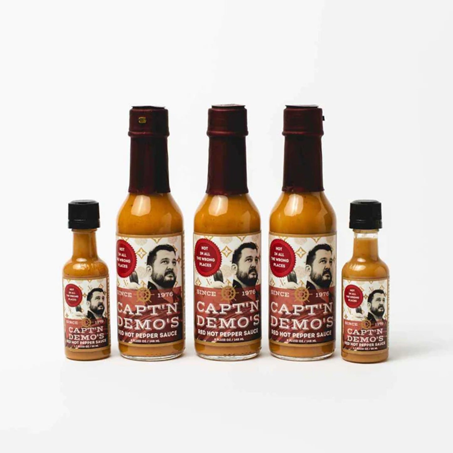 CAPTAIN DEMO's TRIPLE TRUFFLE Red Hot Pepper Sauce - Three Bottle Pack with TWO Bonus Travel Bottles, Gourmet Hot Sauce With Black Truffle, Black