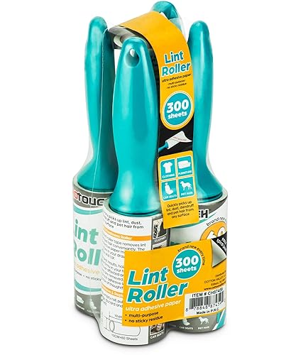 DecorRack Lint Rollers with Extra Refill, Pet Hair Remover, 300 Extra Sticky Sheets, 4 Lint Rollers Dog & Cat Hair Removal, Lint, Dust from Clothes