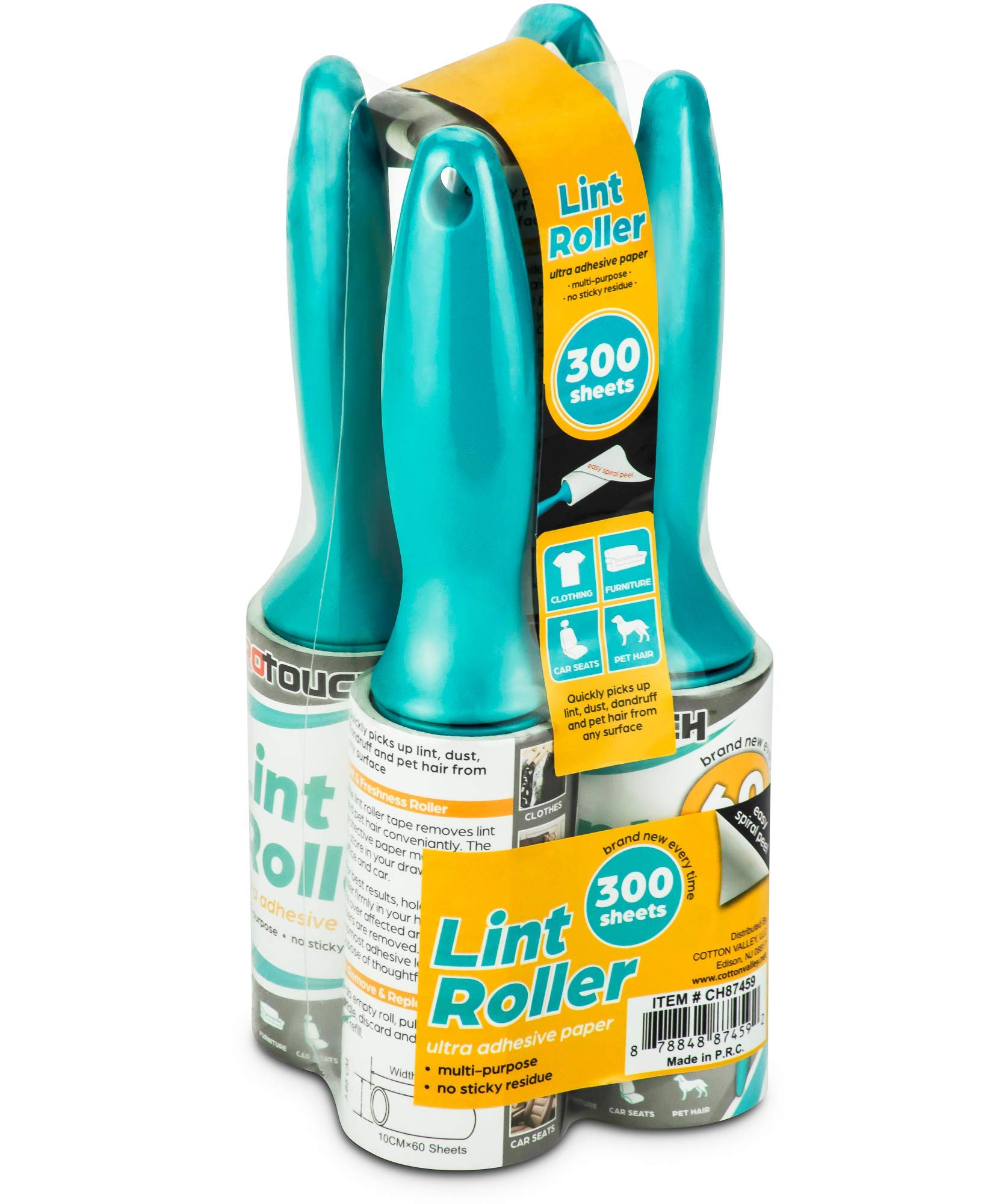 DecorRack Lint Rollers with Extra Refill, Pet Hair Remover, 300 Extra Sticky Sheets, 4 Lint Rollers Dog & Cat Hair Removal, Lint, Dust from Clothes