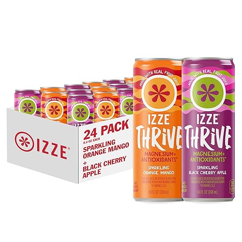 IZZE Thrive Sparkling Juice Variety Pack, Orange Mango + Black Cherry Apple, No Sugar Added, 8.4 FL OZ, 24 Cans