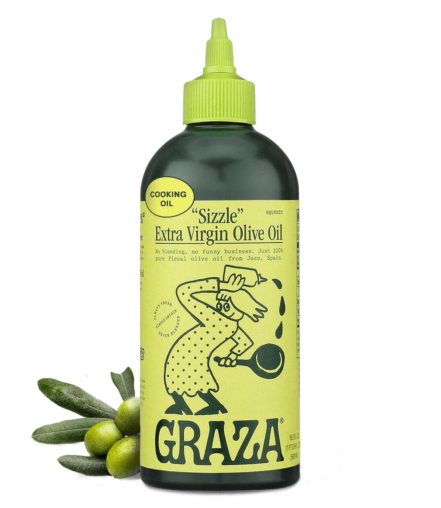 Graza Sizzle Extra Virgin Olive Oil, Cooking Oil - High Polyphenol Peak Harvest EVOO Cooking Oil in a Squeeze Bottle - Single Farm Olives from Spain