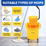 PLASTIC PRINCE Commercial Mop Bucket with Wringer on Wheels, Heavy Duty Industrial Mop Bucket and Wringer for Home Office Restaurant Business, 26