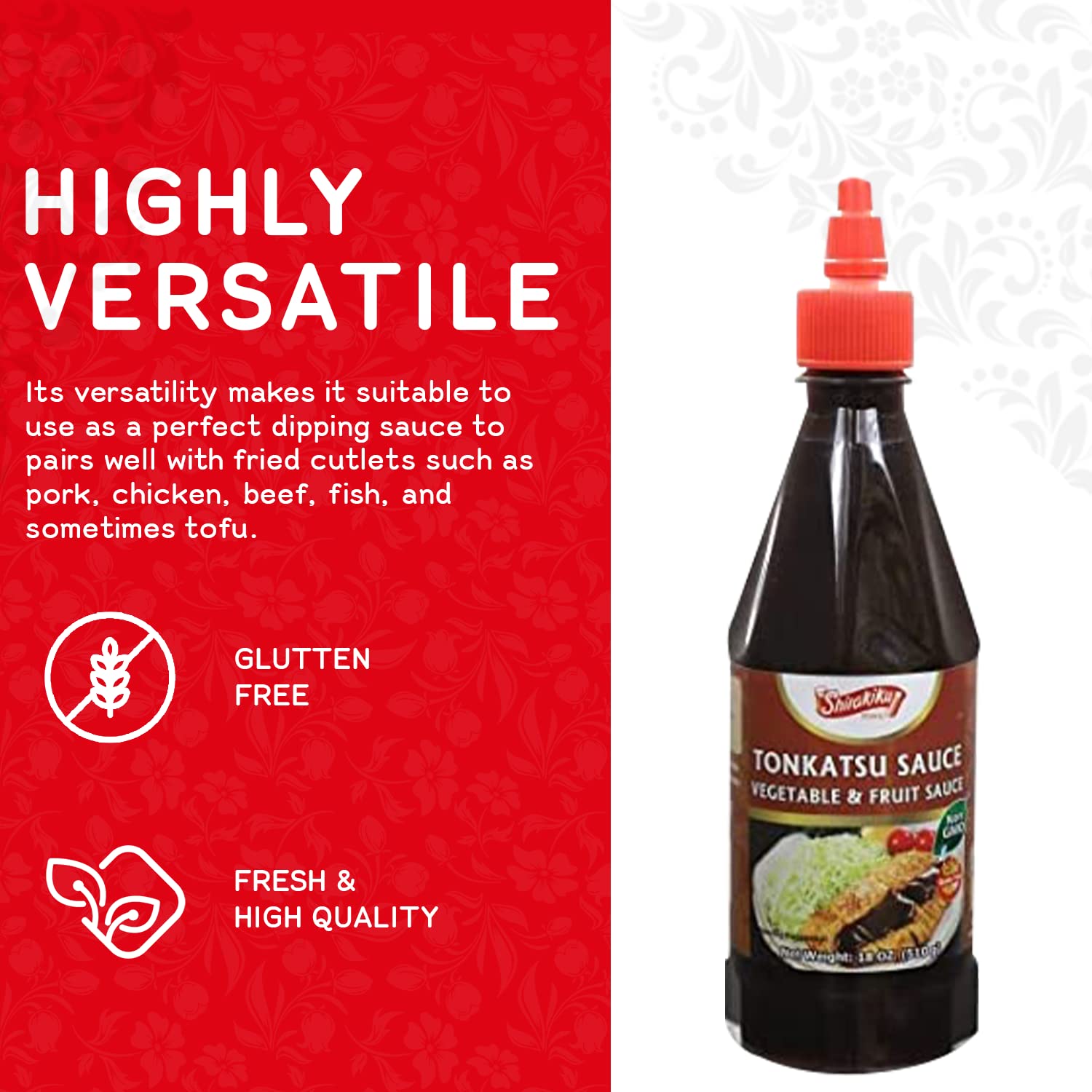Shirakiku Tonkatsu Sauce - Japanese Vegetable and Fruit Sauce, Gluten Free | Ideal for deep-fried foods like Pork Cutlets, Chicken Katsu and More