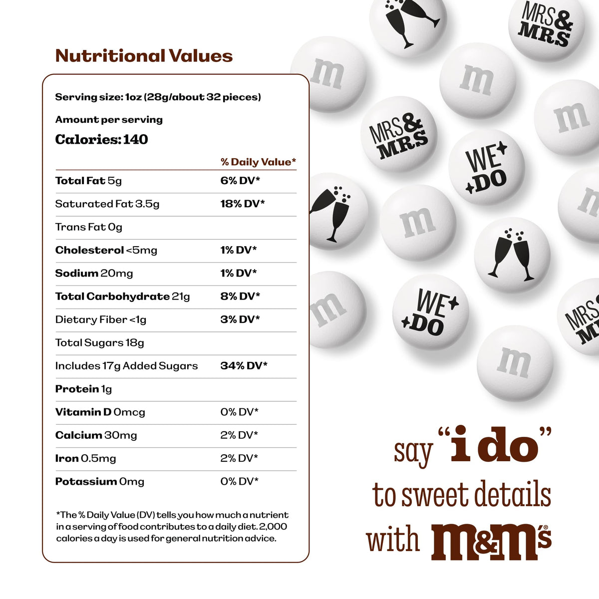 M&M'S Mrs. and Mrs. Wedding Milk Chocolate Candy, 2 lb Bulk Resealable Bag