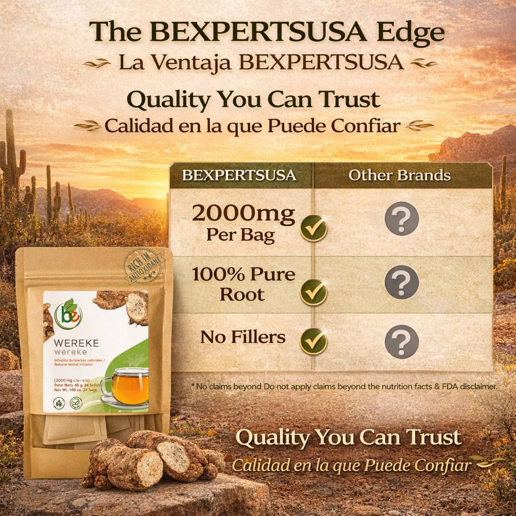 Wereke Te (24 Tea Bags) - 1.69 oz (48g) - 100% Natural Wereke Root (Ibervillea sonorae) - Rich in Antioxidants, Caffeine-Free, Vegan, Non-GMO