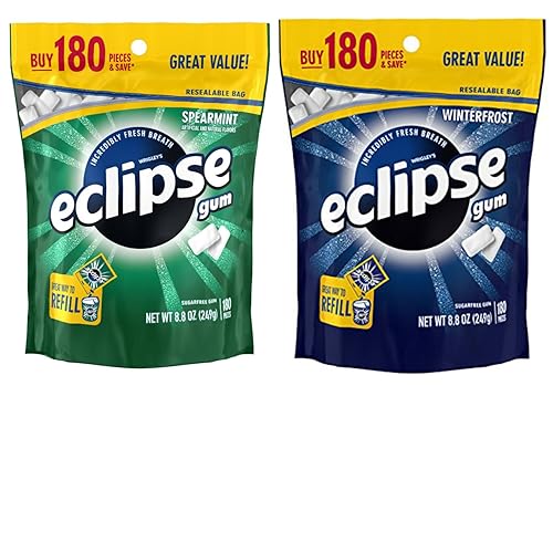 Eclipse Sugar Free Breath Mints Gum Variety Pack. Convenient One-Stop Shopping for Popular Eclipse Breath Mints: Spearmint and Winterfrost. Easy