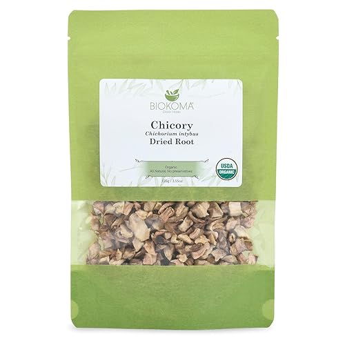 Biokoma Organic Chicory Root 100g 3.55 oz Dried Cut Coffee Substitute USDA Organic Herbal Tea Caffeine-Free Digestive Health Resealable Moisture Proof