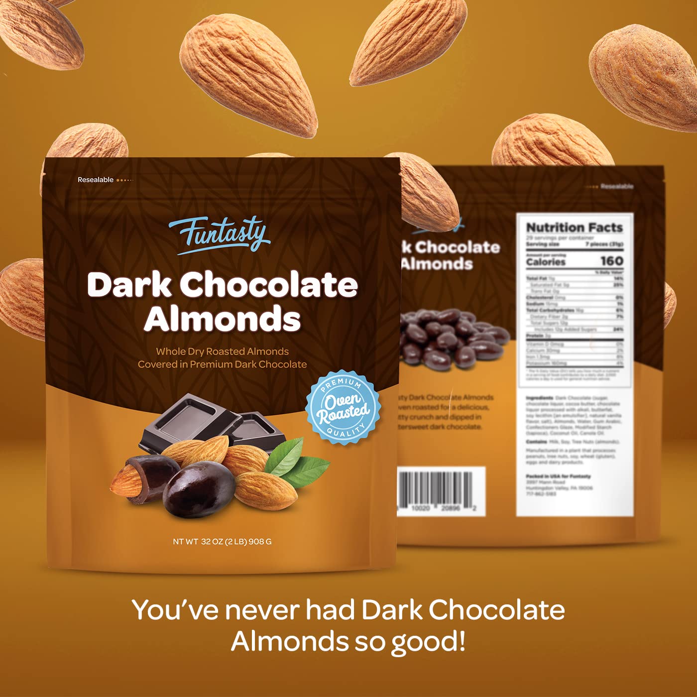 Dark Chocolate Covered Almonds Candy, 2-Pound Pack