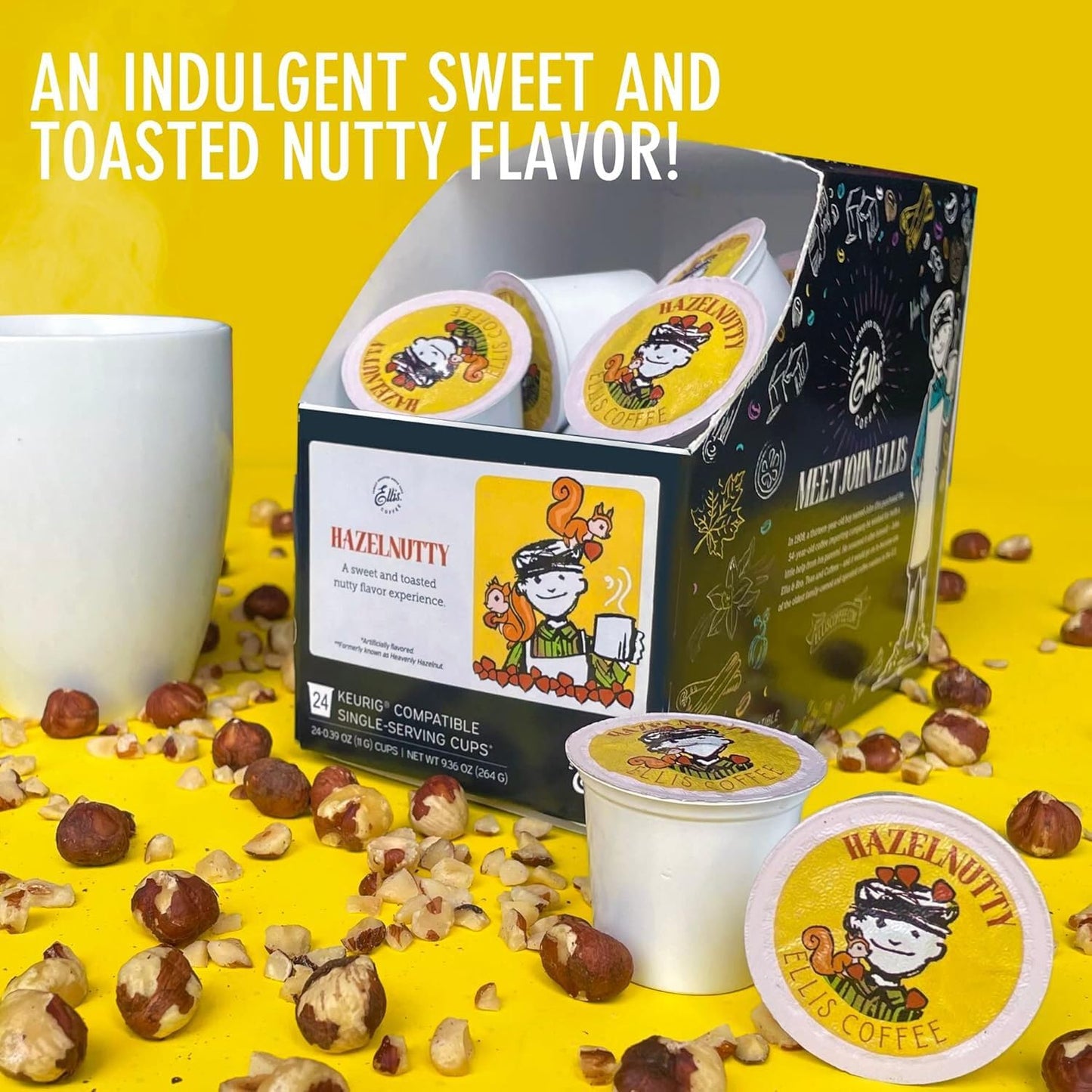Ellis Coffee - Hazelnutty - Hazelnut Flavored Single Serve Coffee Pods - For Use in Most K-cups and Keurig 2.0 Brewers - 24 Coffee Pods