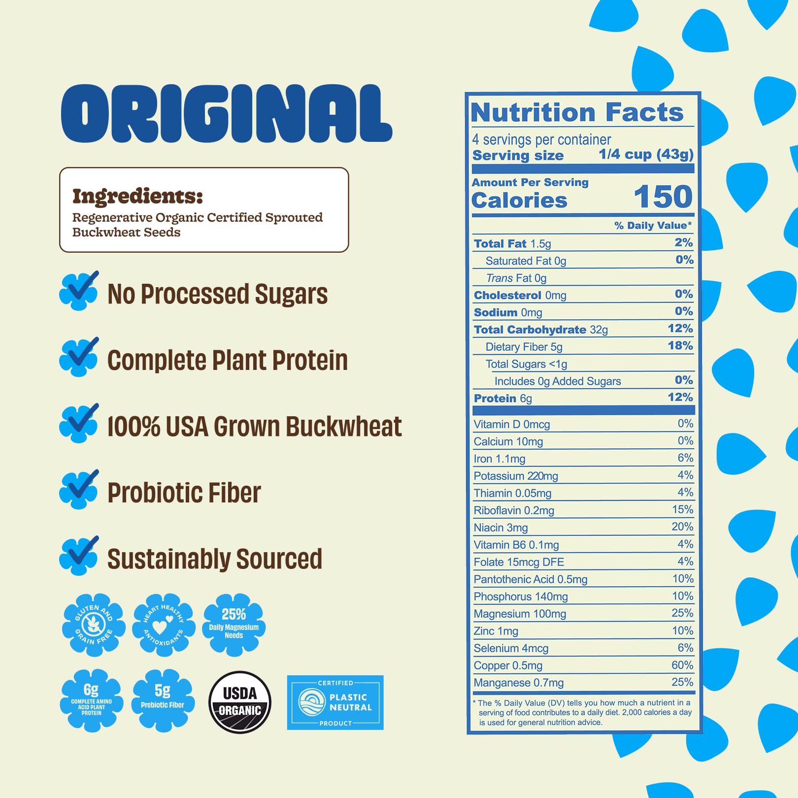Lil Bucks Sprouted Regeneratively Grown Buckwheat Seeds- Paleo Cereal, Gluten-Free Granola, High in Protein, Low Sugar, Organic Superseed Crunch