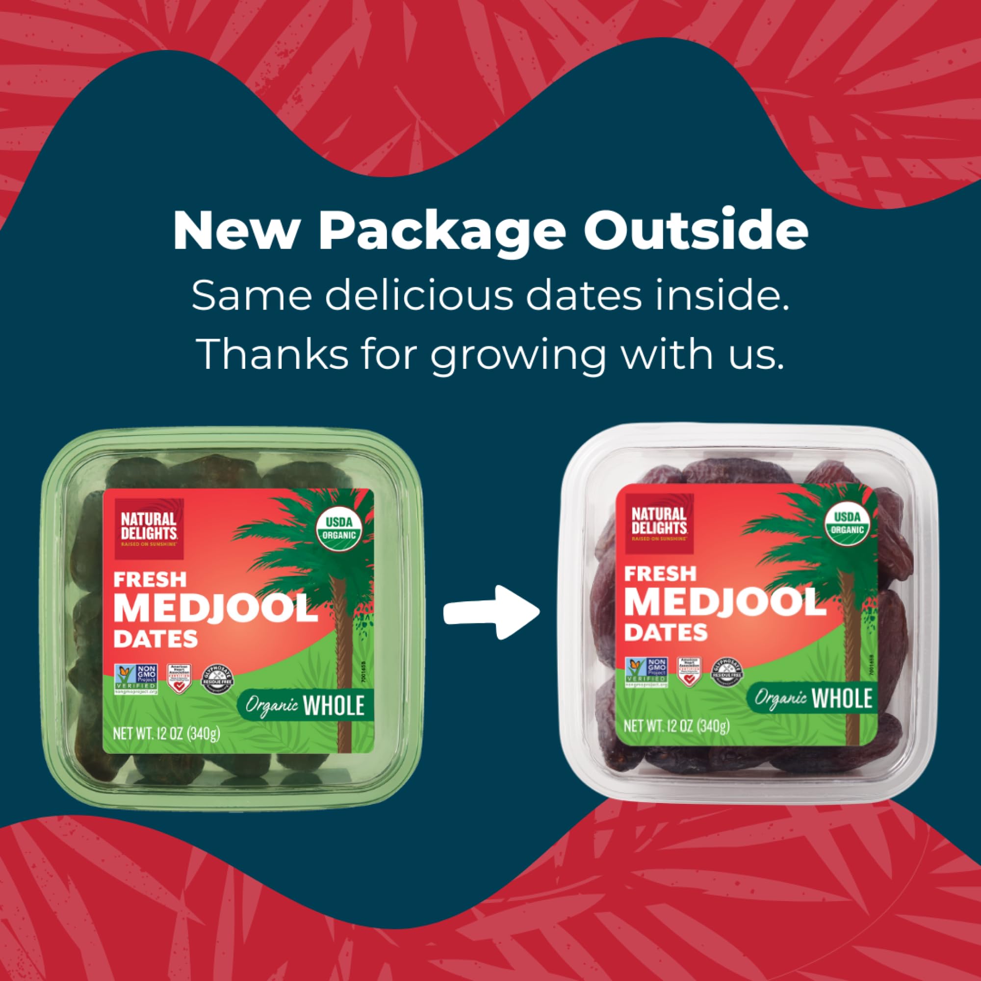 Natural Delights Organic Medjool Dates Whole - USDA Certified Organic Fruit, Good Source of Fiber & Potassium, Naturally Sweet, Snack for On-the-Go