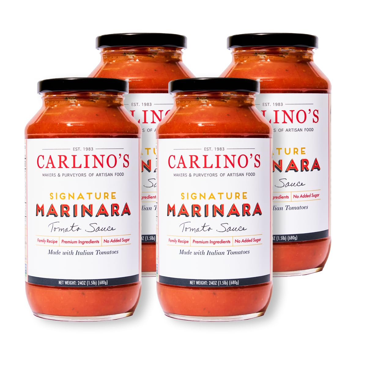 Carlino's Signature Marinara Sauce | Made with All-Natural Ingredients | Preservative Free | Vegan, Gluten Free, Low Sodium, Small Batch, 24 Fl Oz