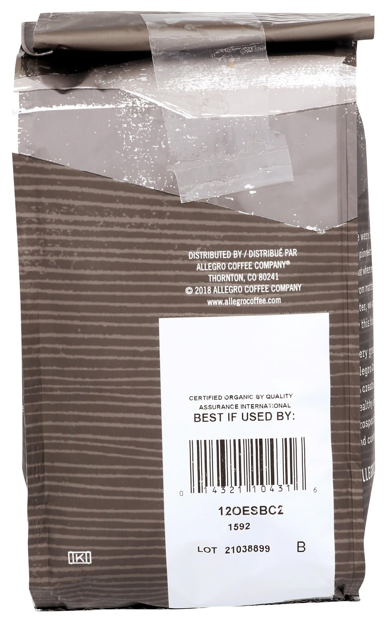 Allegro Coffee Organic Espresso Bel Canto Whole Bean Coffee, 12 oz(Pack of 1)