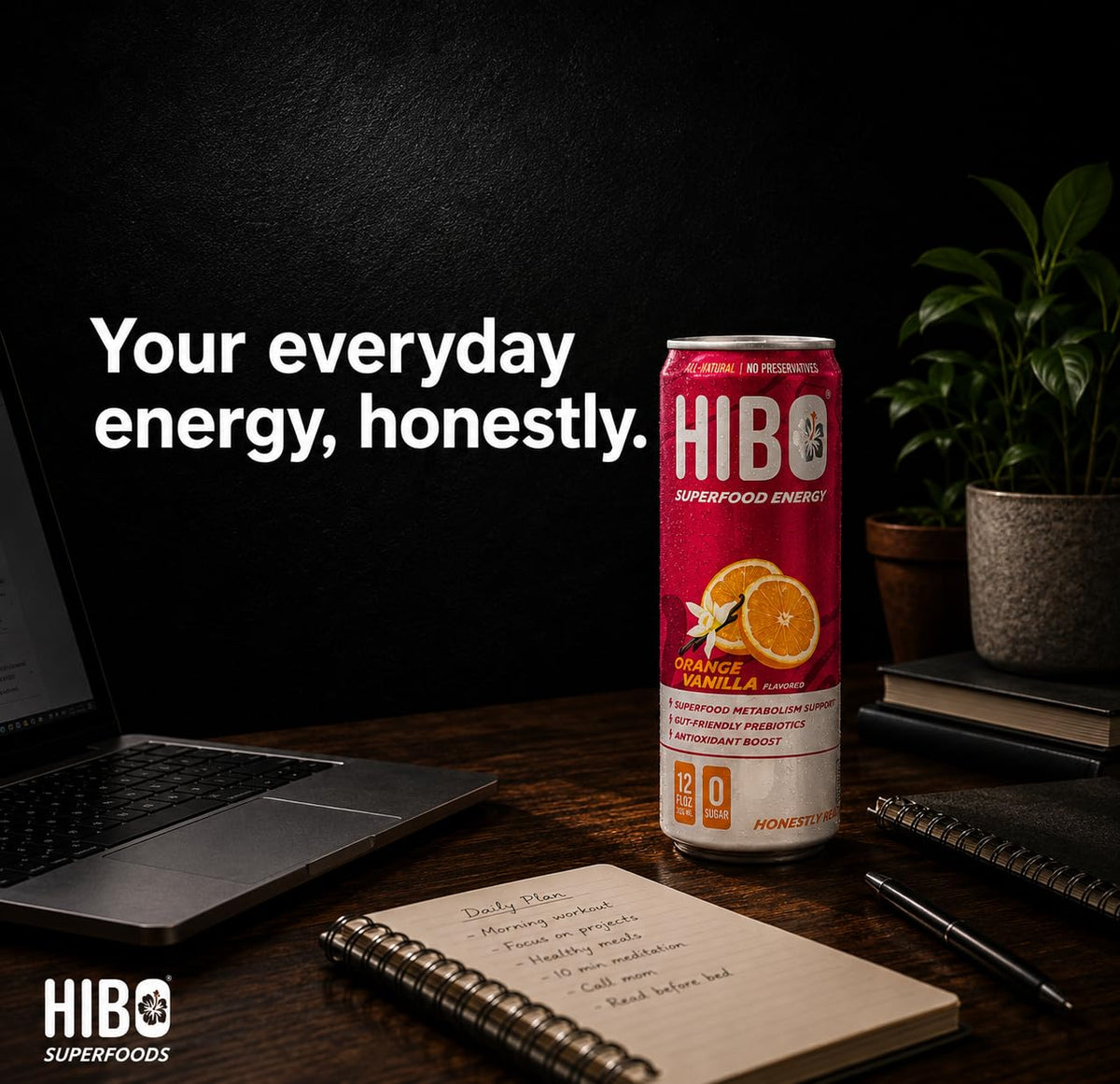 HIBO Superfood Energy Orange Vanilla, Sugar Free, 150mg Caffeine