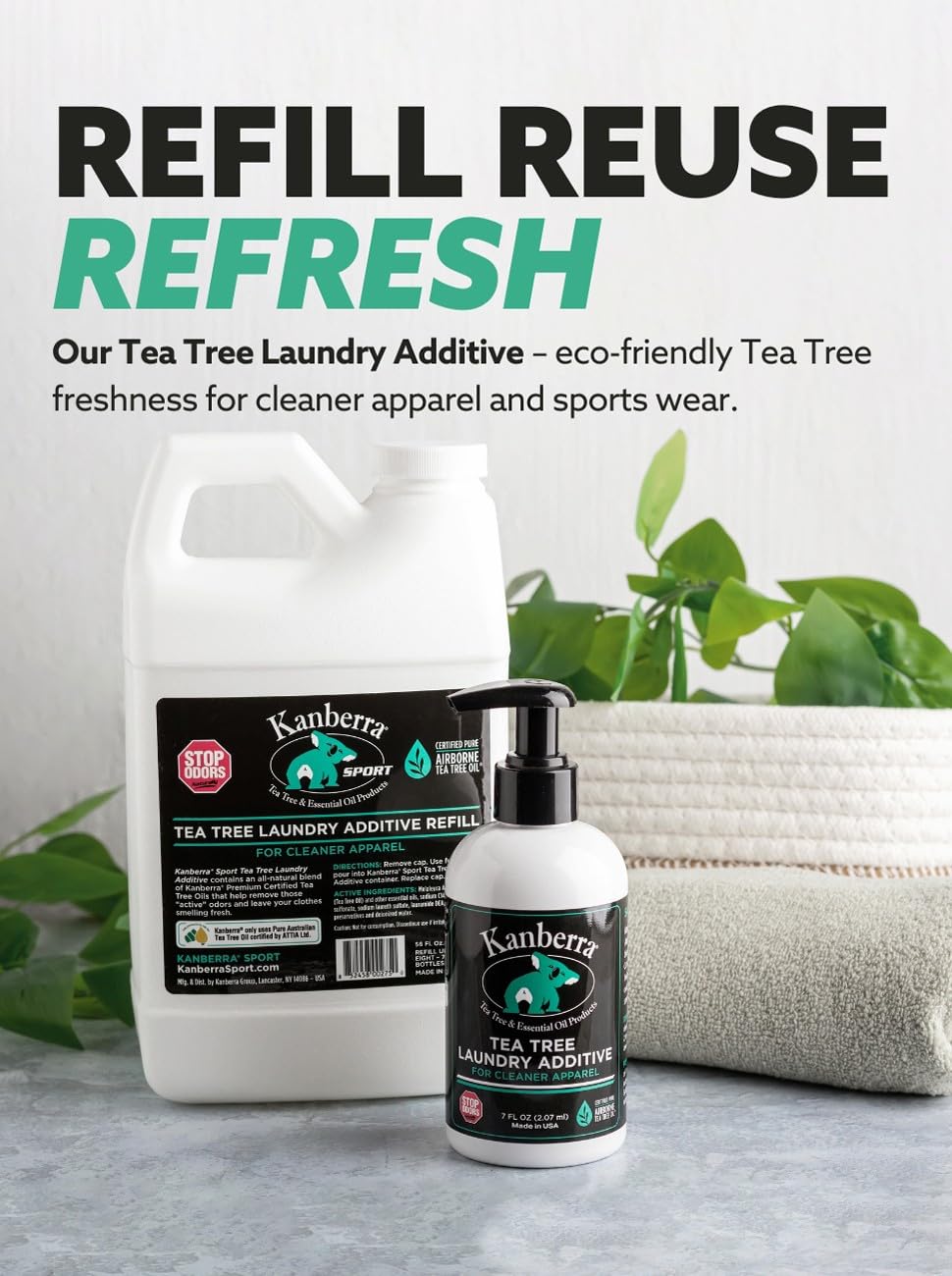 Kanberra Tea Tree Laundry Additive Refill, Plant-Based Odor Eliminator for Cleaner Apparel, 56 FL OZ