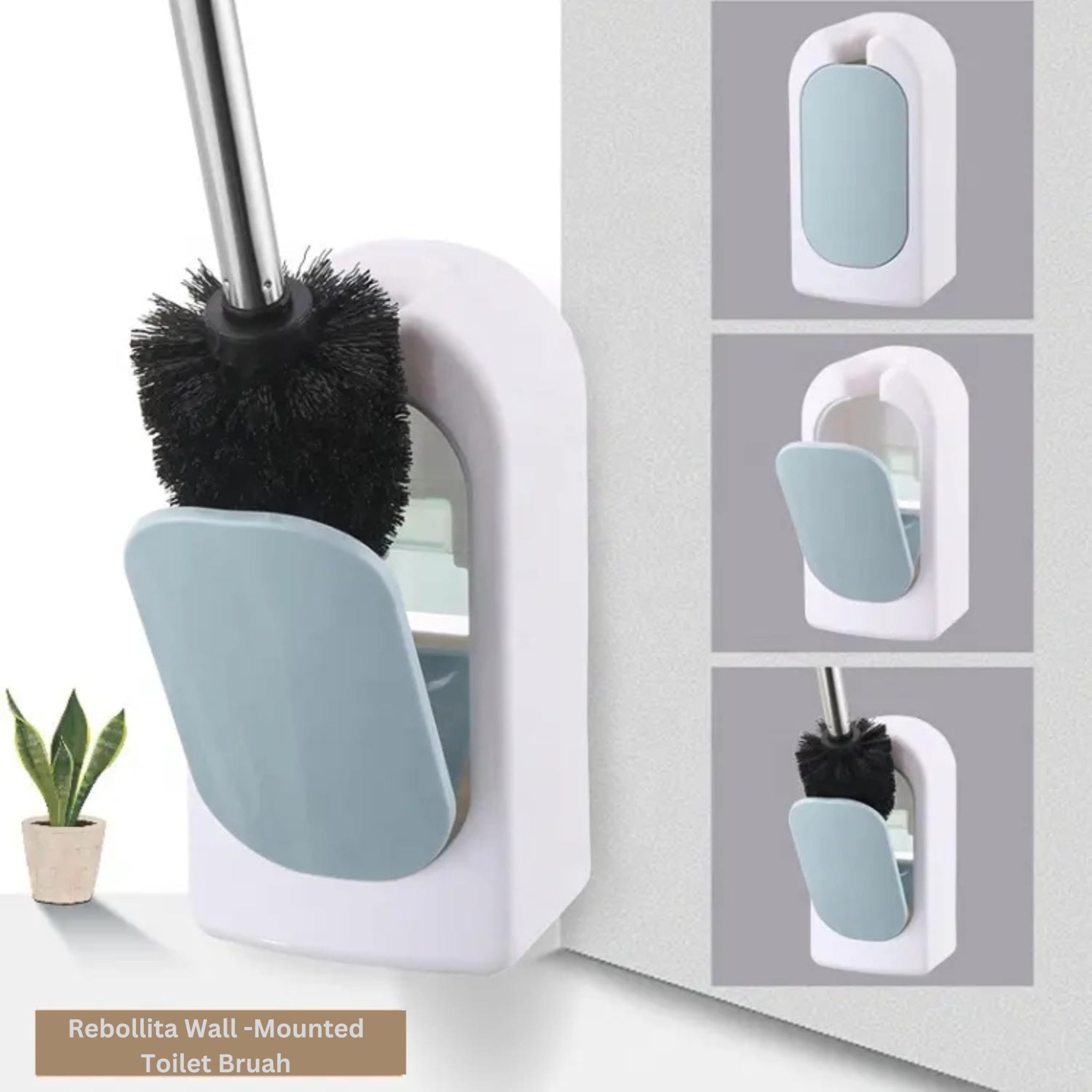 REBOLLITA Toilet Bowl Brush and Wall Mounted Holder, Premium Quality, with Stainless Steel Handle and Durable Bristles for Bathroom Deep Cleaning