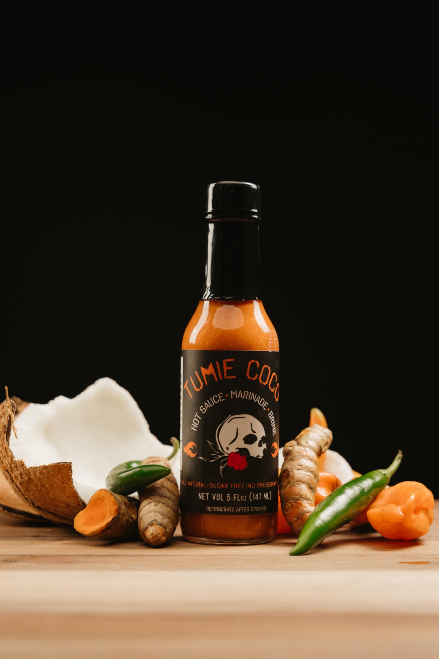 Tumie Coco Hot Sauce, Marinade and Brine, 5 fl oz, Chili, Coconut Oil, Turmeric, Black Pepper