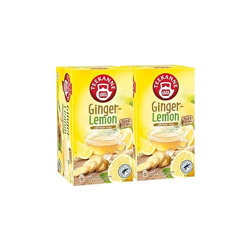 Teekanne Ginger Lemon Tea Caffeine Free Naturally Flavored Zesty Lemon & Spicy Ginger Herbal Tea with 20 Individually Wrapped Tea Bags Per Box