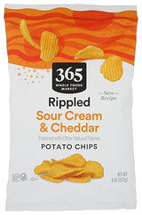 365 By Whole Foods Market, Potato Chips Rippled Cheddar & Sour Cream, 8 Ounce