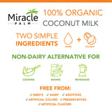 Miracle Palm Organic Coconut Milk Unsweetened - No Gums or Preservatives, Vegan, Dairy Free, Gluten Free, 13.5 Fl Oz Cans (Pack of 6)