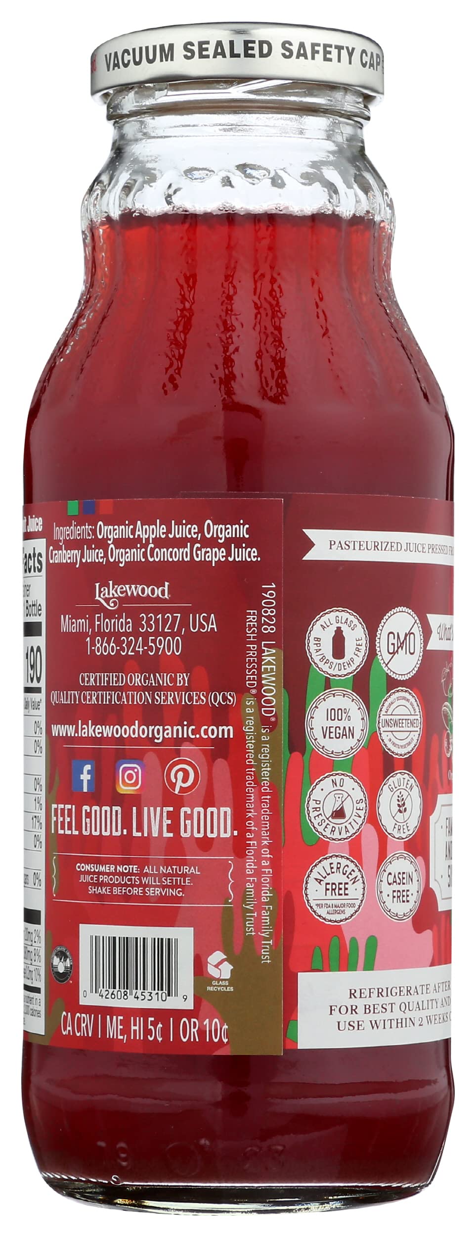 LAKEWOOD Organic Juice Cranberry Blend, 12.5 FZ