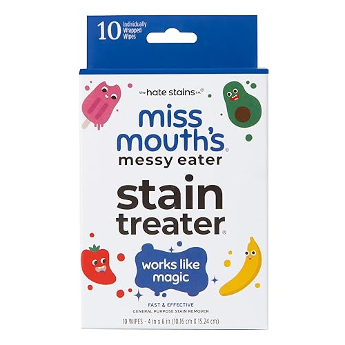 Miss Mouth's Messy Eater Stain Treater Wipes - 10 Pack Stain Remover Wipes- Newborn & Baby Essentials - No Dry Cleaning Food, Grease, Coffee Off