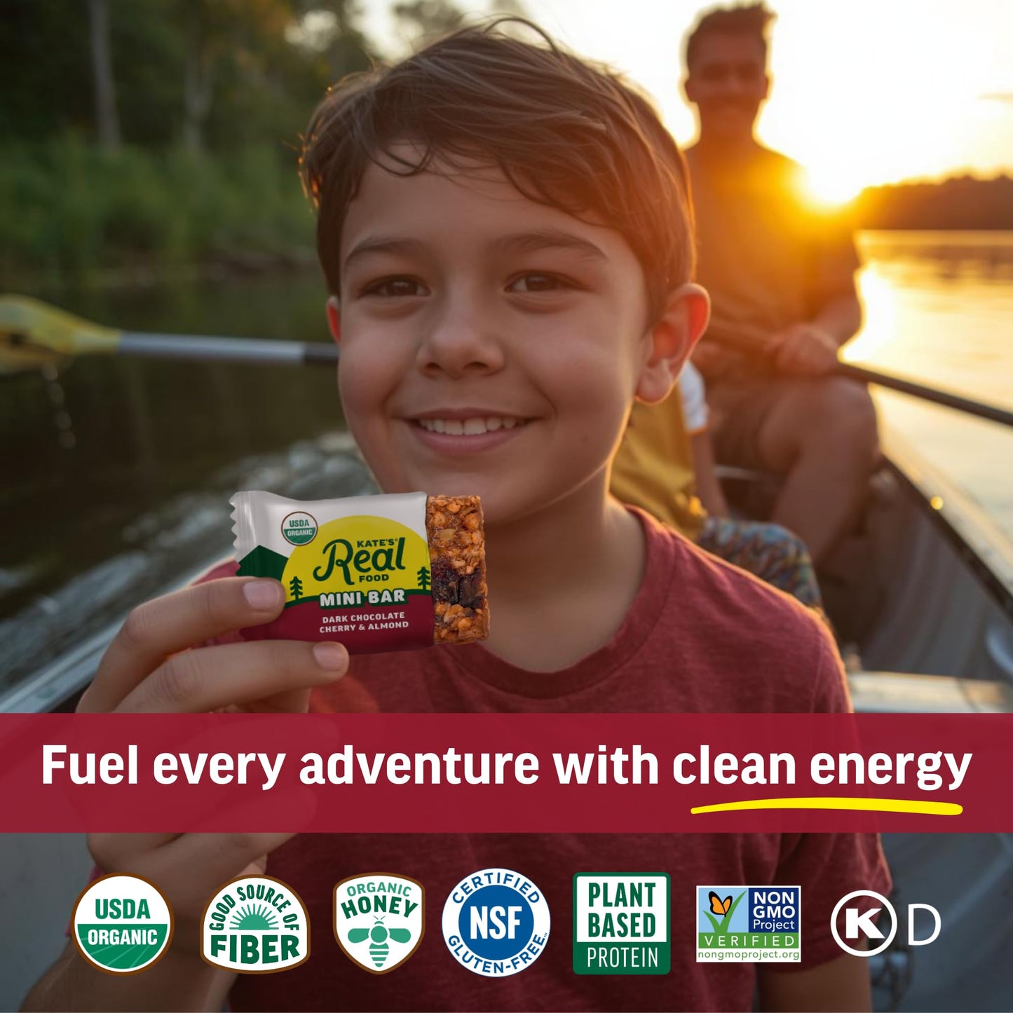 Kate’s Real Food Mini Organic Granola Bars - Dark Chocolate Cherry Almond (1.1 oz, Pack of 24) - Organic Energy Bars Made with Gluten Free Oats - Non