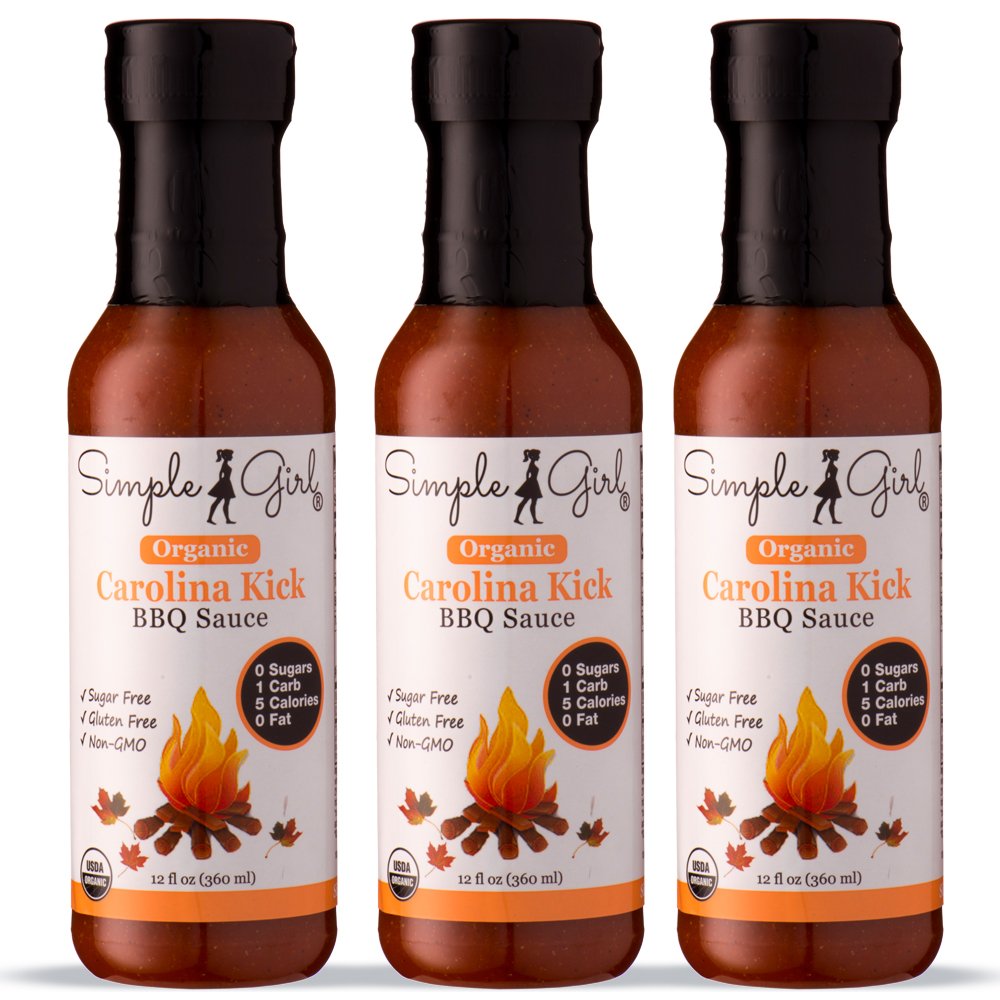 Simple Girl Carolina Style BBQ Sauce - Low Calorie, Sugar-Free, Vegan Friendly, Gluten Free, Fat Free, MSG Free - 12 oz Bottle (3 Pack)