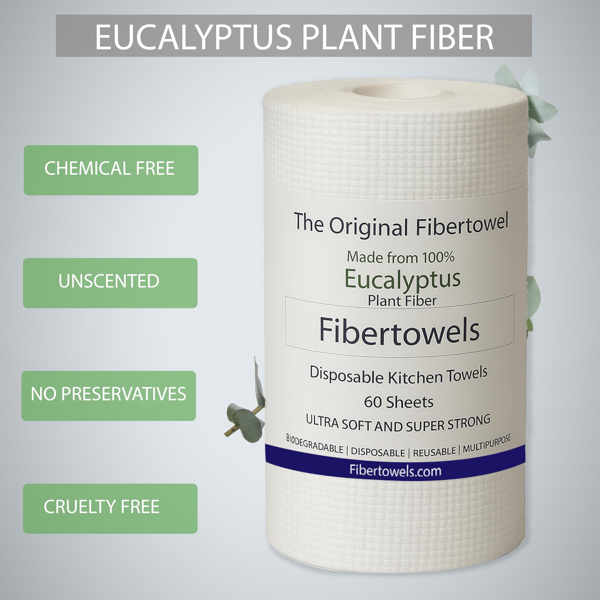 3 Pack Fibertowels Disposable Kitchen Towels Rolls XL 12" x 10", Ultrasoft & Super Strong, Eucalyptus Plant-Based Highly Absorbent Kitchen & Bathroom