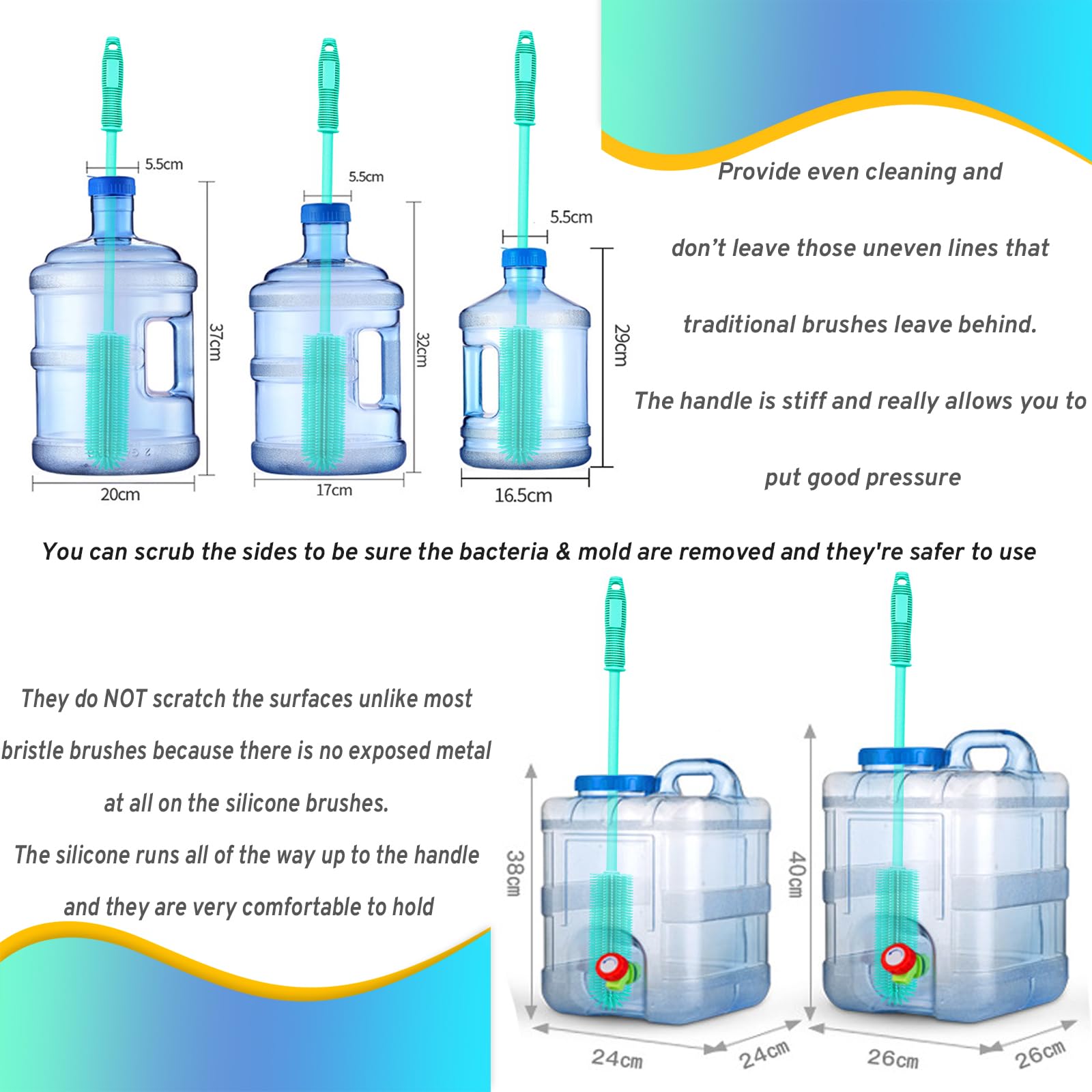 Silicone Water Bottle Brush and Straw Cleaner Set,Long Bottle Brush,Straw Cleaning Brush Silicone,Long Handle Scrub Cleaning Brush for Narrow Neck