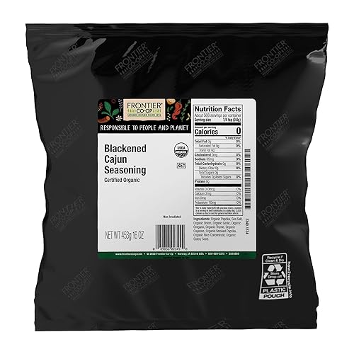 Frontier Co-op Organic Blackened Cajun Seasoning, 1lb Bulk Bag - Bold, Smoky Spice Blend with Cayenne and Paprika for Seafood, Grilling, Snacks