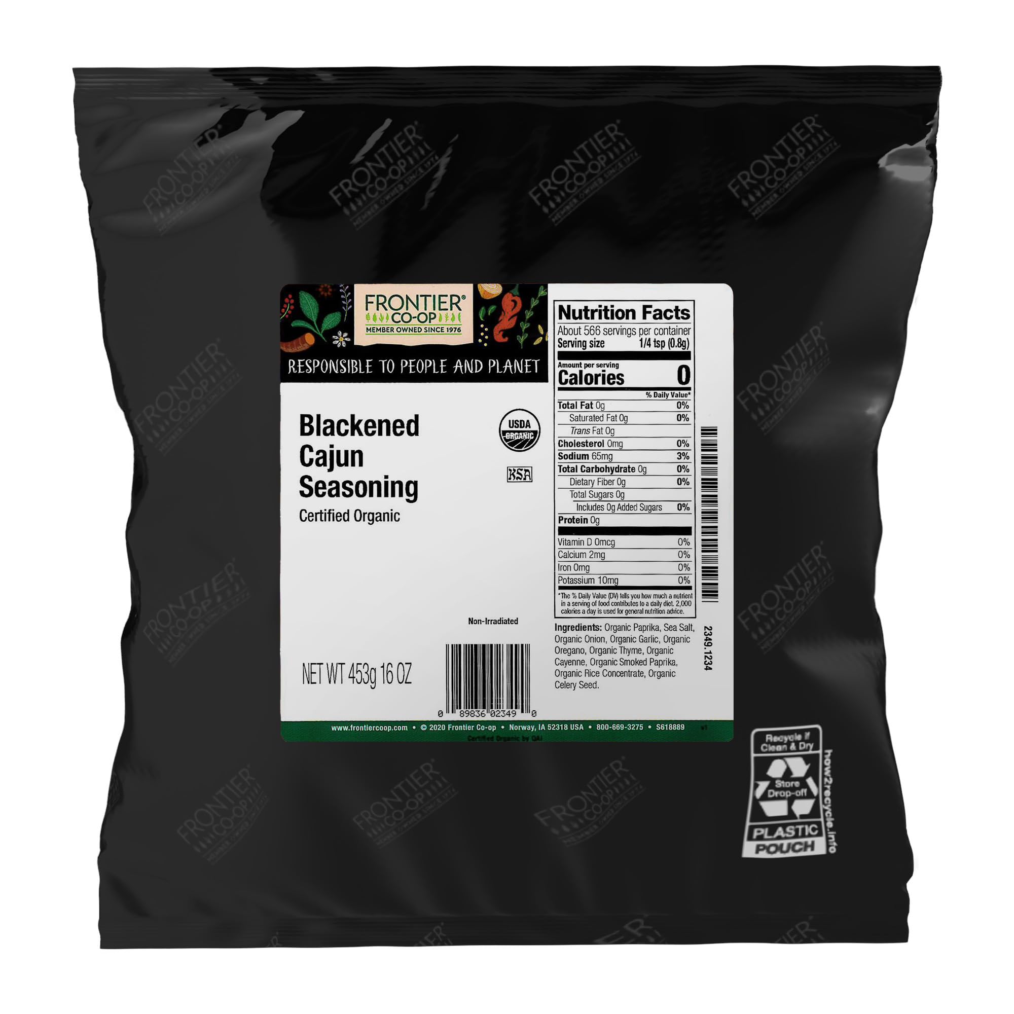Frontier Co-op Organic Blackened Cajun Seasoning, 1lb Bulk Bag - Bold, Smoky Spice Blend with Cayenne and Paprika for Seafood, Grilling, Snacks