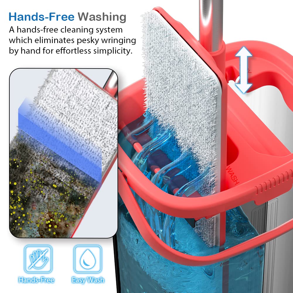 Tethys Flat Floor Mop and Bucket Set for Professional Home Floor Cleaning System with Aluminum Handle/2-Washable Microfiber Pads Perfect Home +