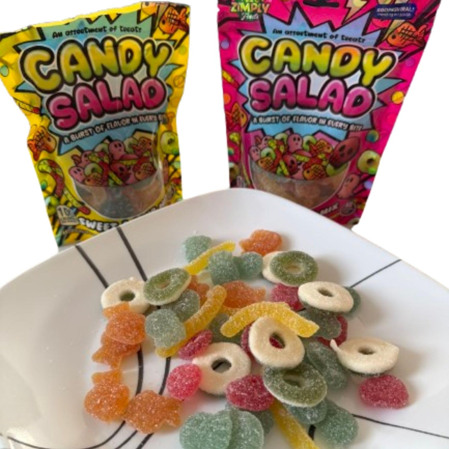 Zimply Foods Sweet and Sour Gummy Mix Candy Variety Pack, 3-Packs Each 8.8 Oz Salad Candy. Tiktok Candy Addictive Irresistible Mixed Ready to Eat