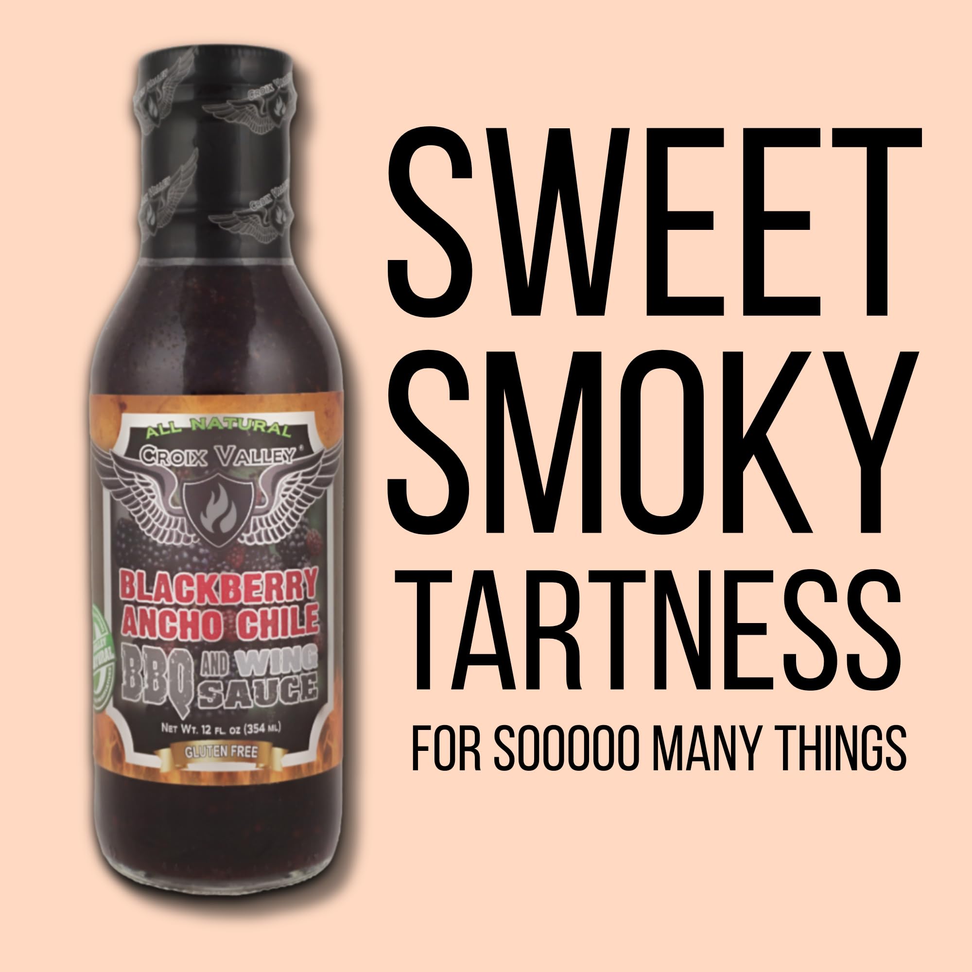 Croix Valley Blackberry Ancho Chile BBQ & Wing Sauce - 3 Pack (12 oz Glass Bottles) - Sweet Blackberry with Smooth Smokey Ancho Depth - Zero Sodium