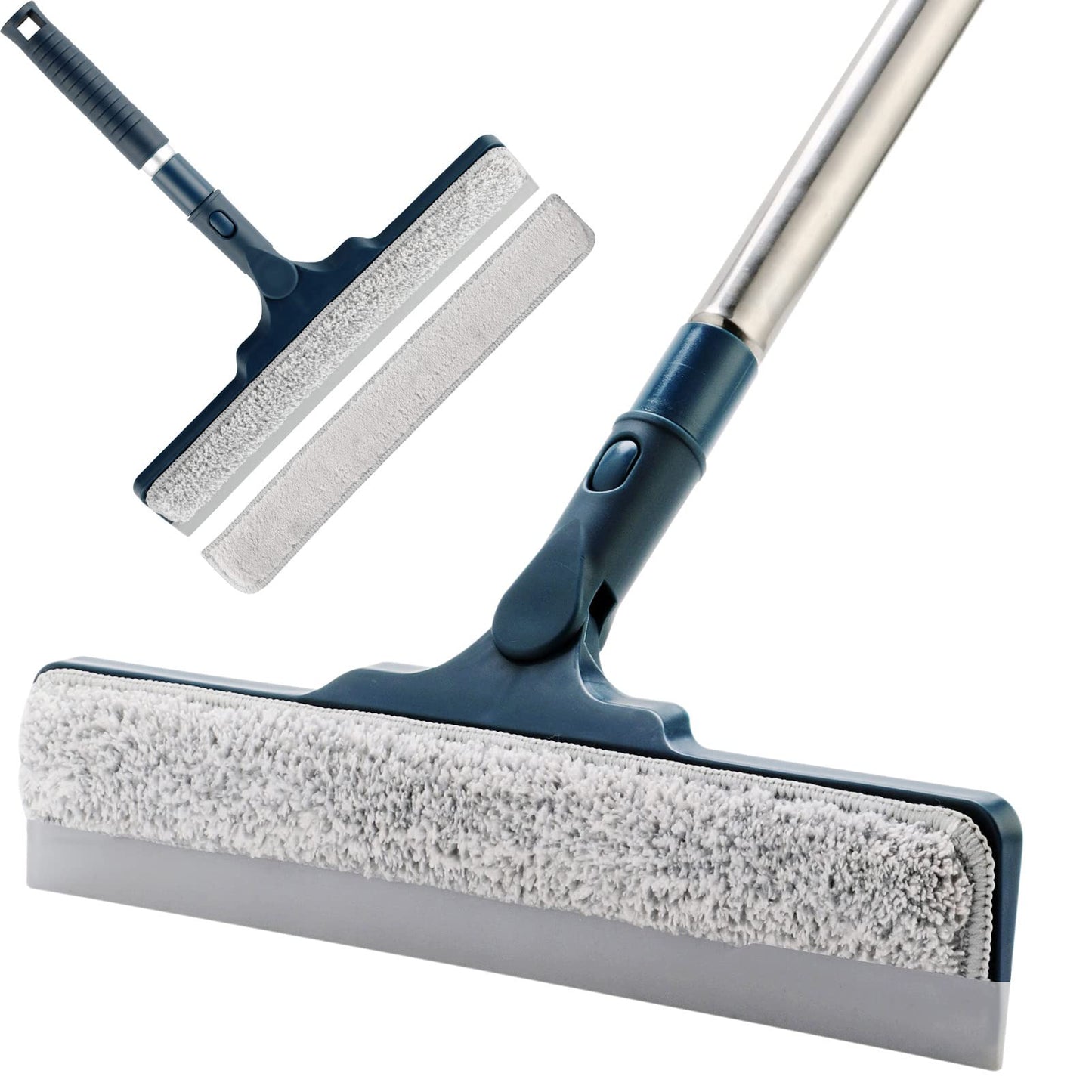 2 in 1 Window Cleaner Shower Squeegee with 12" Durable Squeegee,57.8" Long Handle,160°Rotatable Window Squeegee for Shower Glass Door,Car