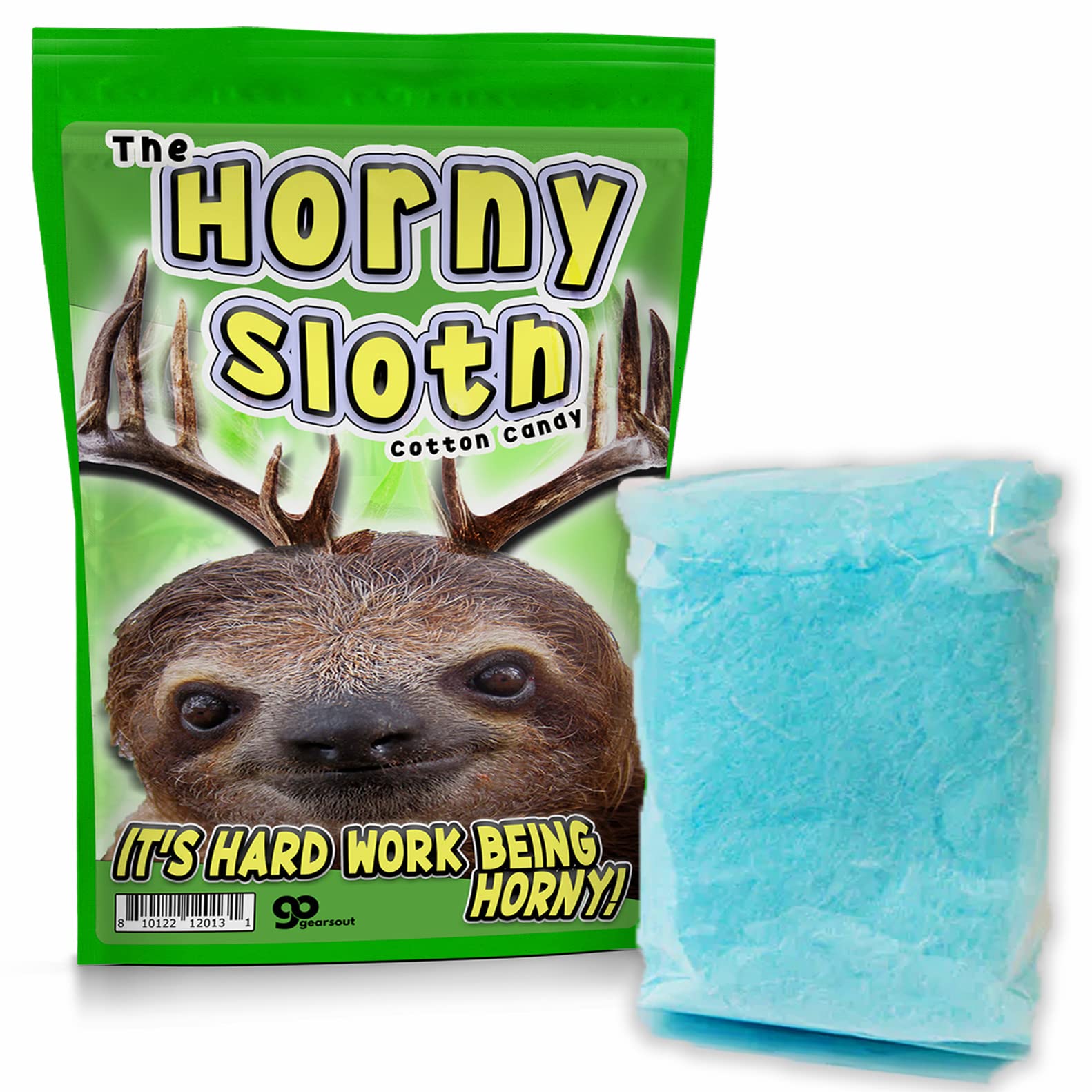 Horny Sloth Blue Cotton Candy, Gourmet Novelty Candy for Adults, Gluten-Free Fun Candy Gift Basket Filler Item for Women and Men, Unique Candy Gag