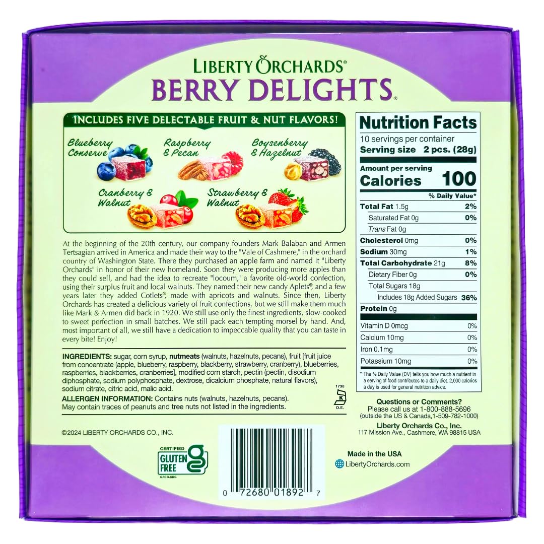 Liberty Orchards Dessert Delights & Berry Delights - Turkish Delights Lokum Candy 20oz | Natural, Vegan, Gluten-Free | Pack of 2 with Golden Spoon